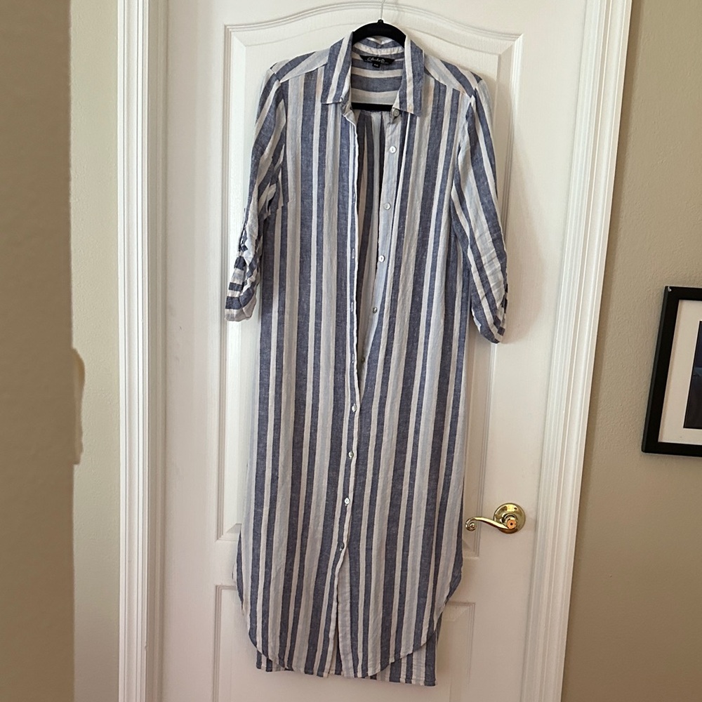 CHARLIE B Blue and White Striped Maxi Dress